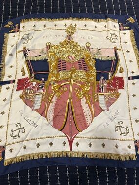 Hermes Navy, Pink & Gold Nautical Ship Silk Scarf